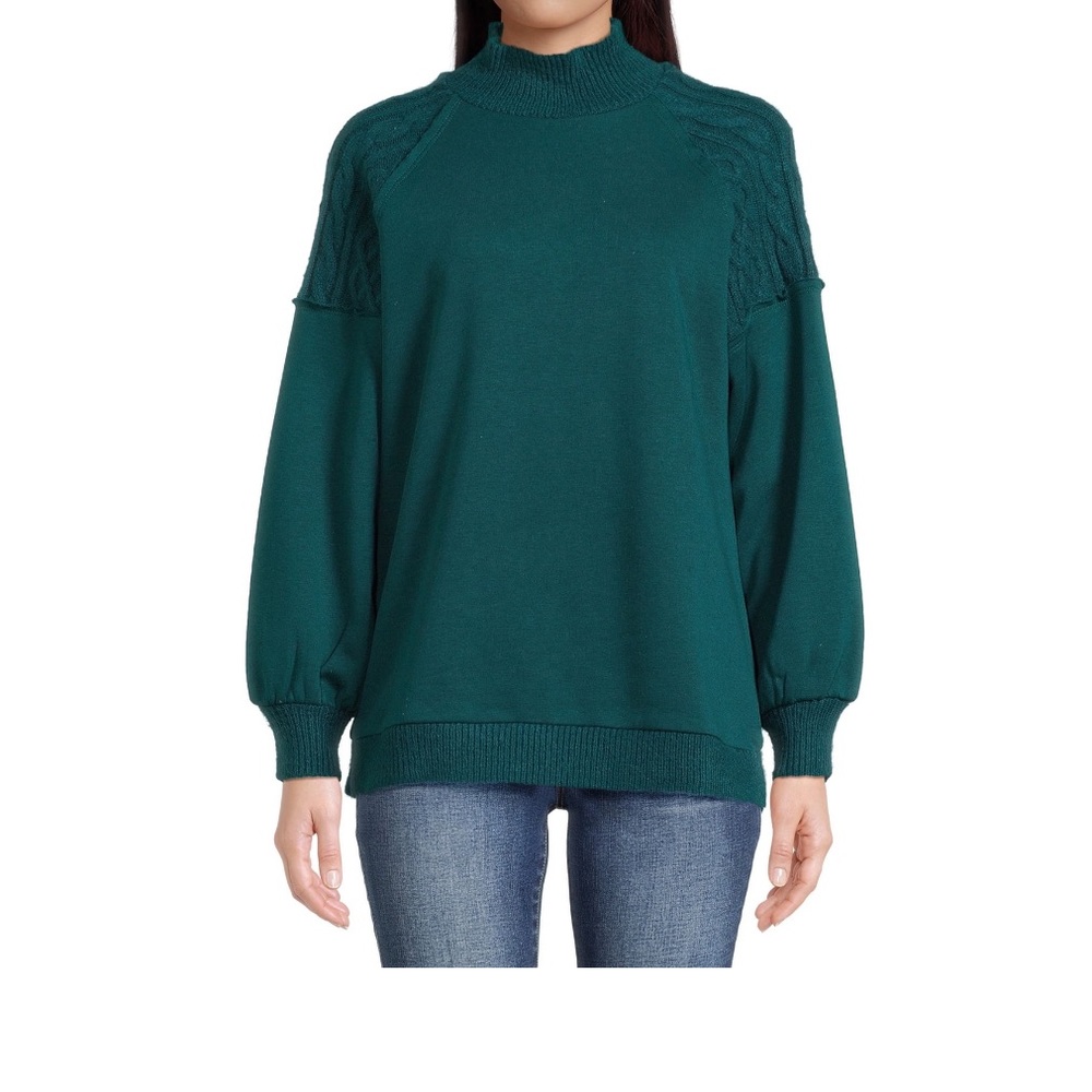 Time and Tru Women's Mixed Media Mock Neck Top Size L - Picture 2 of 13